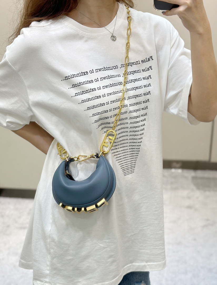 Fendi 7AS089 Nano Fendigraphy Gray Blue Leather Charm 80056S