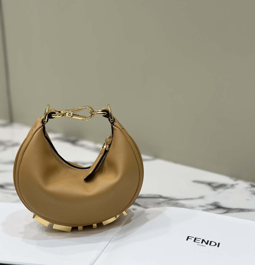 Fendi 7AS089 Nano Fendigraphy Tan Leather Charm 80056S - Default Title - View 1