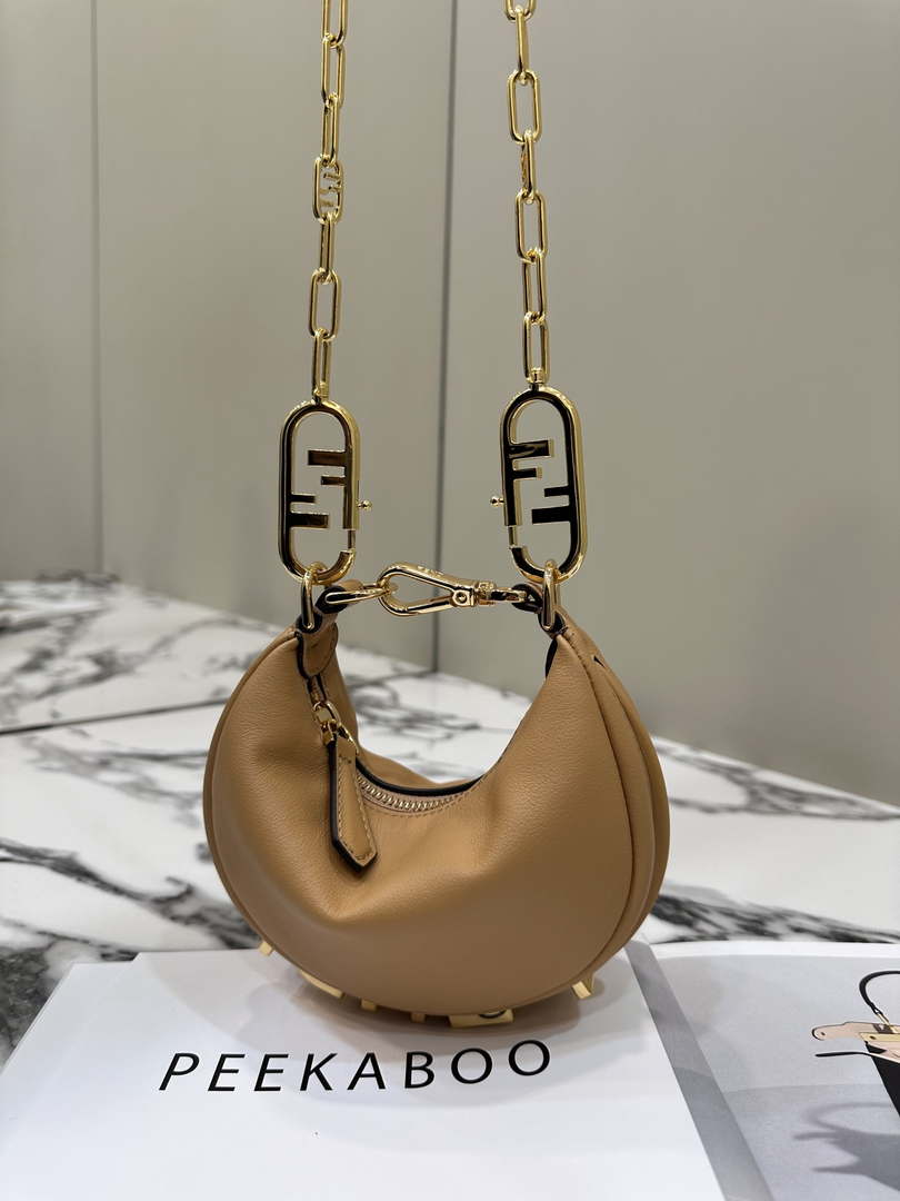 Fendi 7AS089 Nano Fendigraphy Tan Leather Charm 80056S