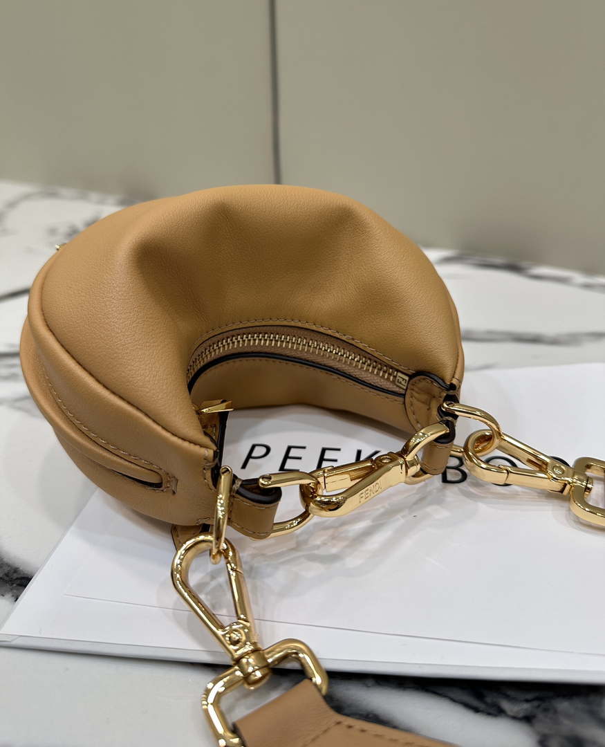 Fendi 7AS089 Nano Fendigraphy Tan Leather Charm 80056S