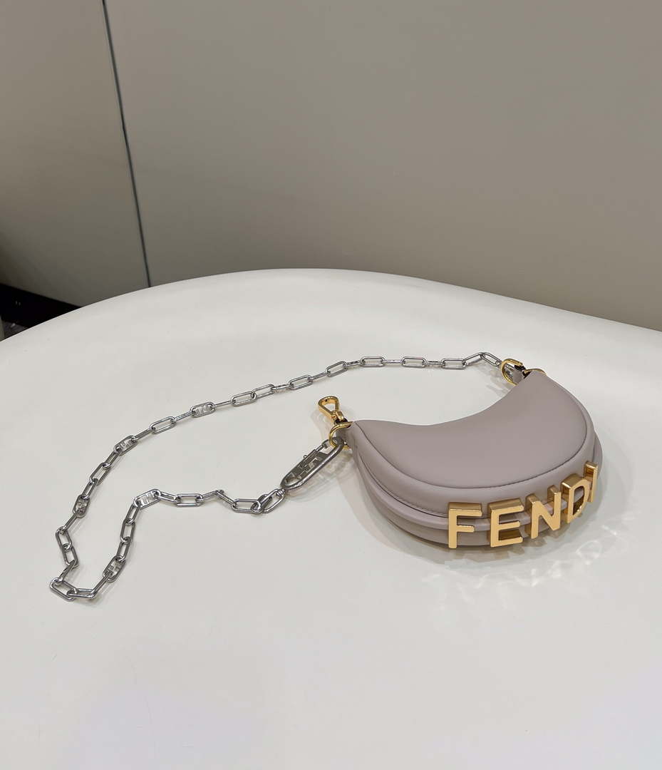 Fendi 7AS089 Nano Fendigraphy Gray Pink Leather Charm 80056S