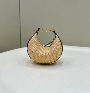 Fendi 7AS089 Nano Fendigraphy Natural Raffia and Brown leather bag 80145s - Default Title - View 1