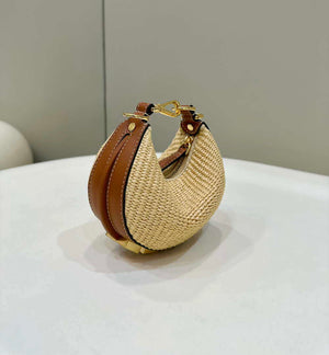 Fendi 7AS089 Nano Fendigraphy Natural Raffia and Brown leather bag 80145s - Default Title - View 2