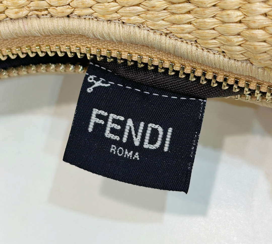 Fendi 7AS089 Nano Fendigraphy Natural Raffia and Brown leather bag 80145s