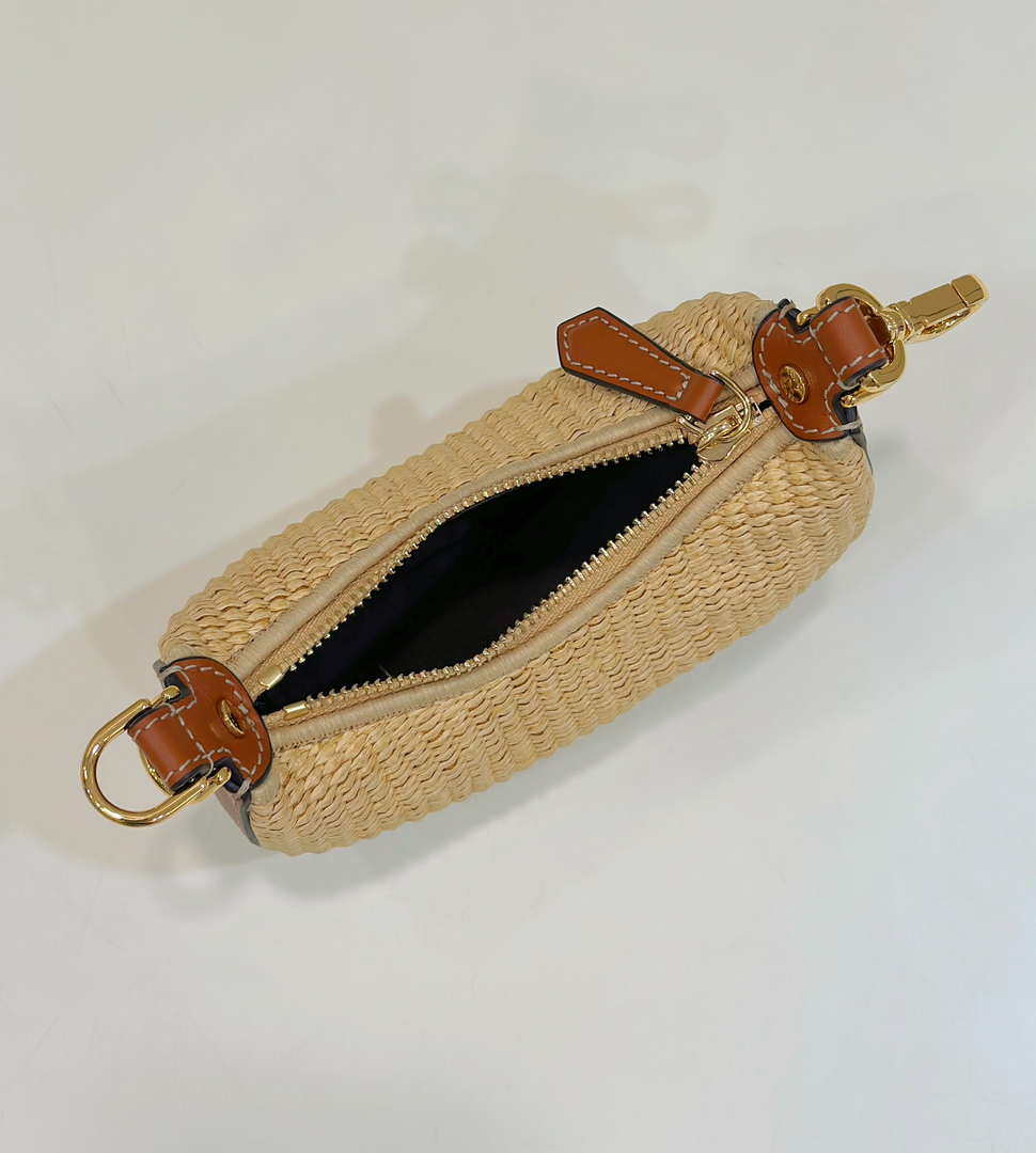 Fendi 7AS089 Nano Fendigraphy Natural Raffia and Brown leather bag 80145s
