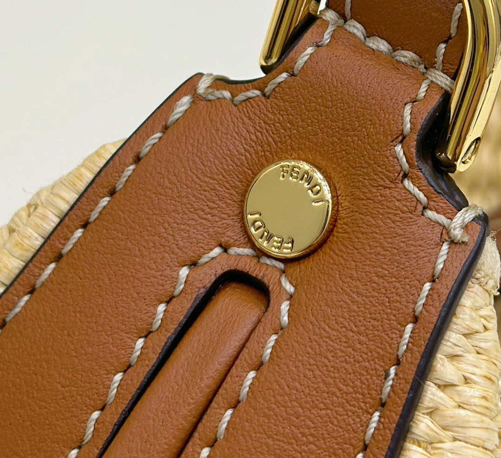 Fendi 7AS089 Nano Fendigraphy Natural Raffia and Brown leather bag 80145s