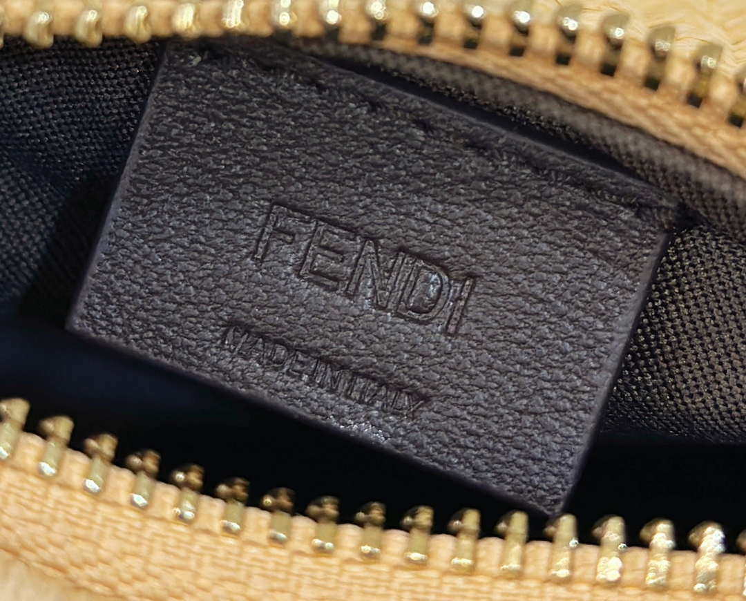 Fendi 7AS089 Nano Fendigraphy Natural Raffia and Brown leather bag 80145s