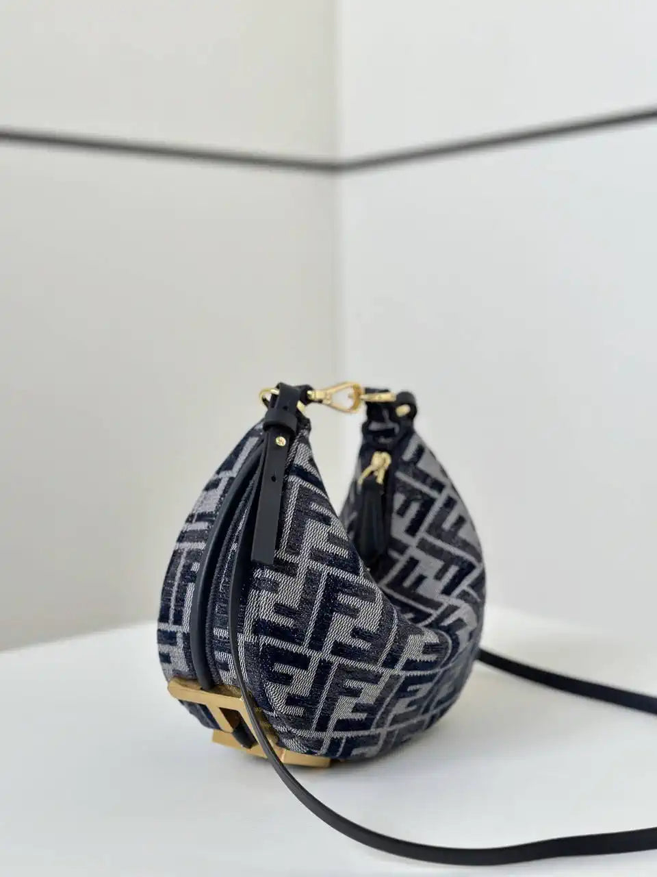 Fendi 7AS089 Nano Fendigraphy Navy Blue leather Charm 80056S