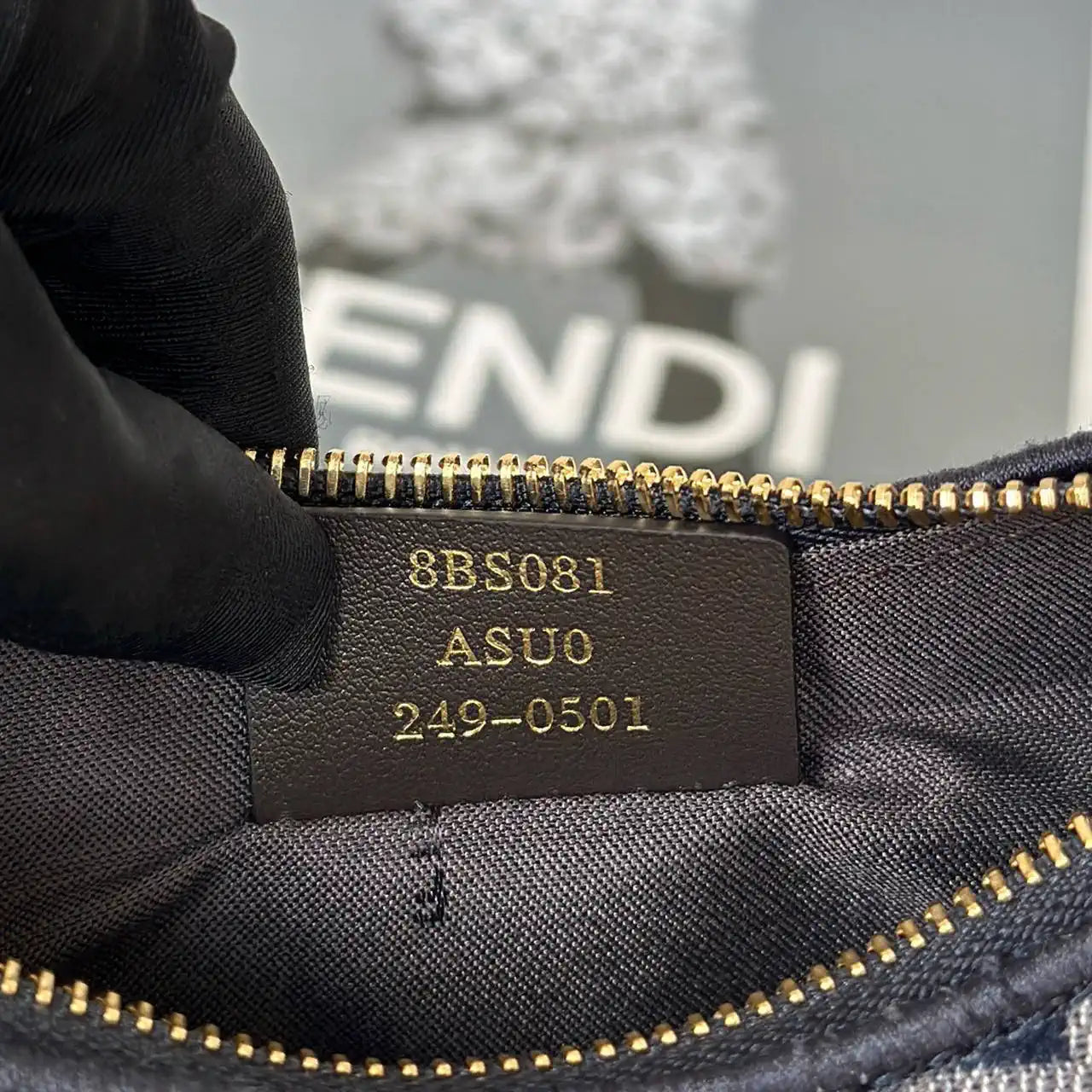 Fendi 7AS089 Nano Fendigraphy Navy Blue leather Charm 80056S