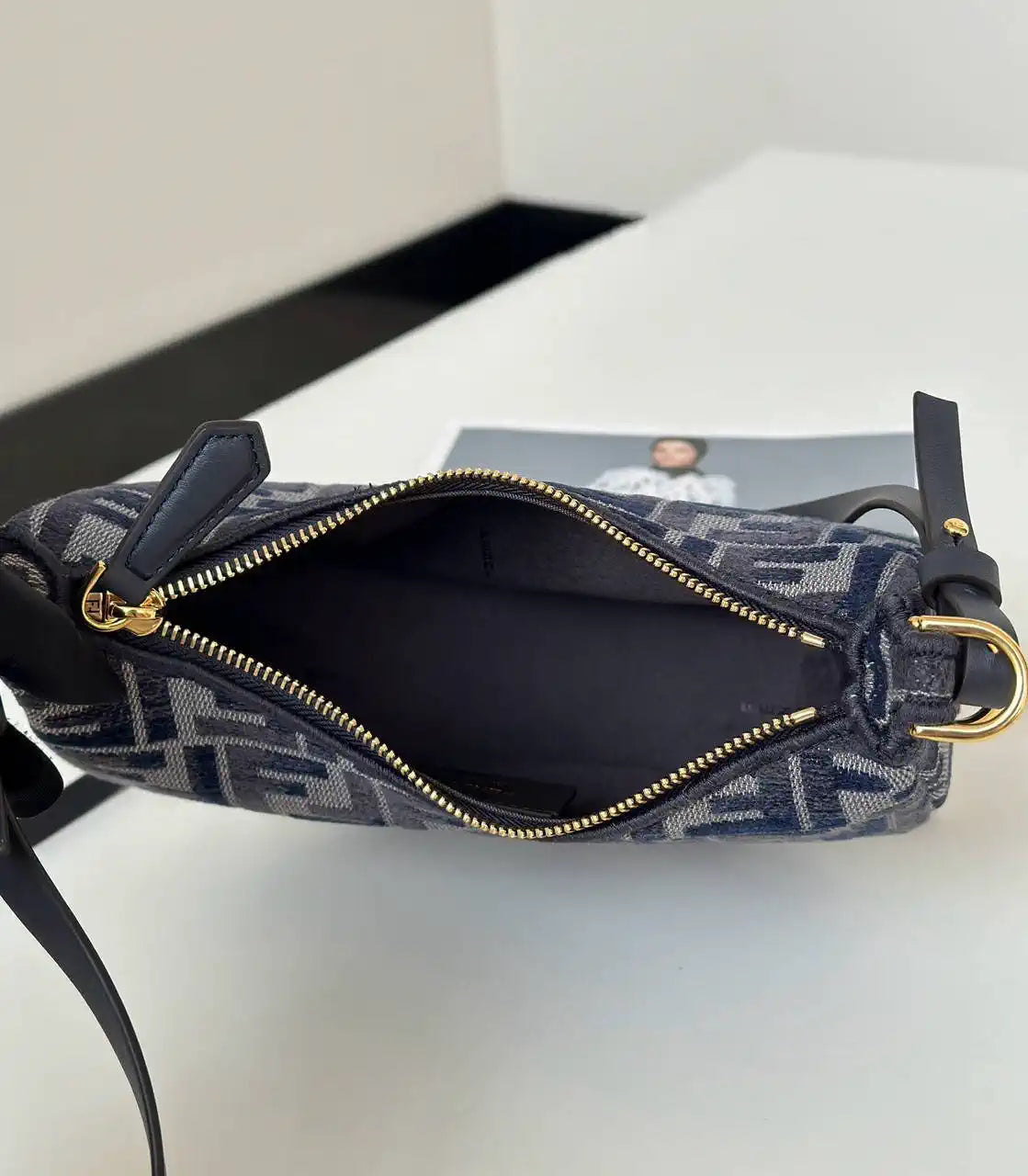 Fendi 7AS089 Nano Fendigraphy Navy Blue leather Charm 80056S
