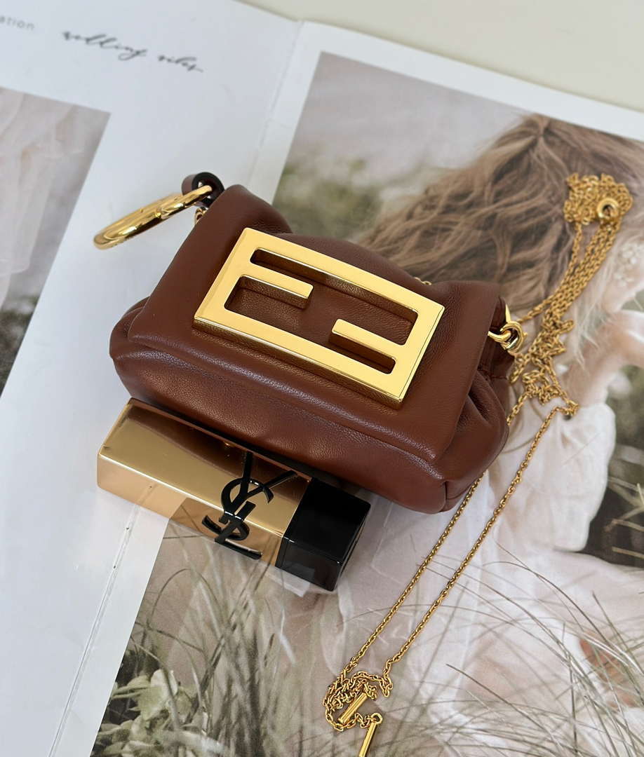 Fendi 7AS368ABVEF0K7E Mamma Baguette Nano Brown leather miniature 8677mini - Default Title - View 1