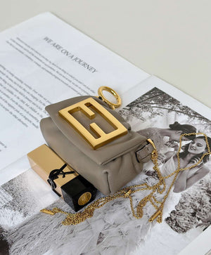Fendi 7AS368ABVEF0K7E Mamma Baguette Nano Dove Gray leather miniature 8677mini - Default Title - View 1