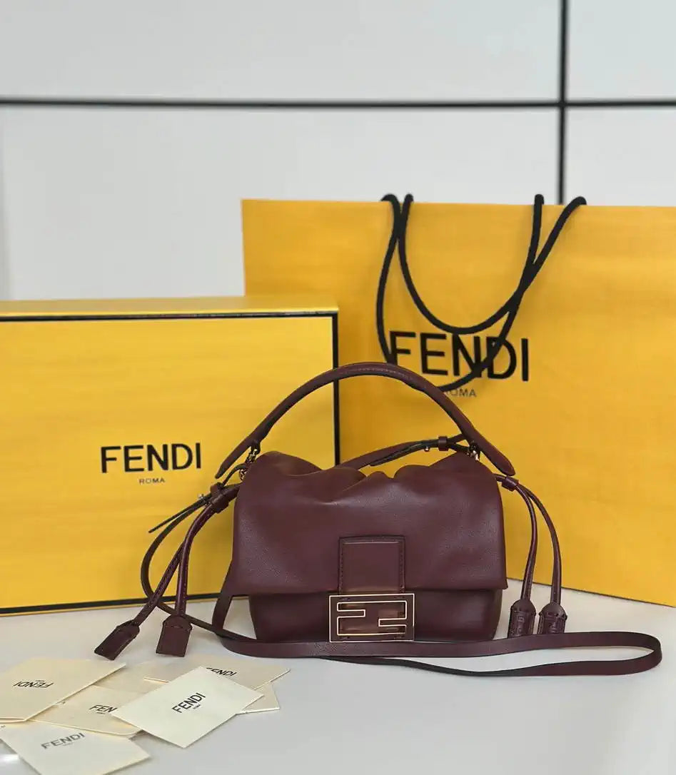 Fendi 8BS105AV5WF1SXQ Mamma Baguette Nano Wine Red leather miniature 8677mini