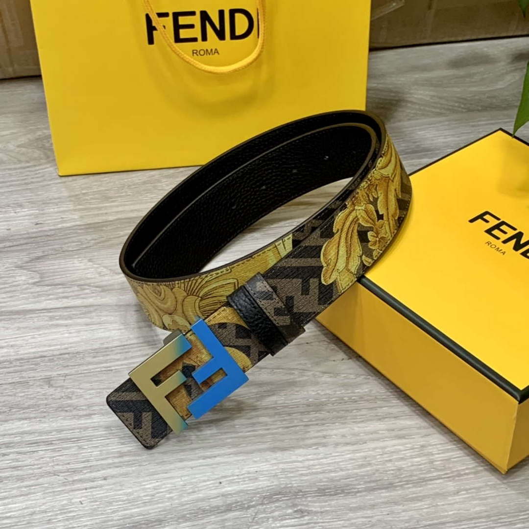 Fendi 7C0424 Belts Designer Calfskin wide 4.0CM F090112 - Blue / 80--(95CM£© - View 1
