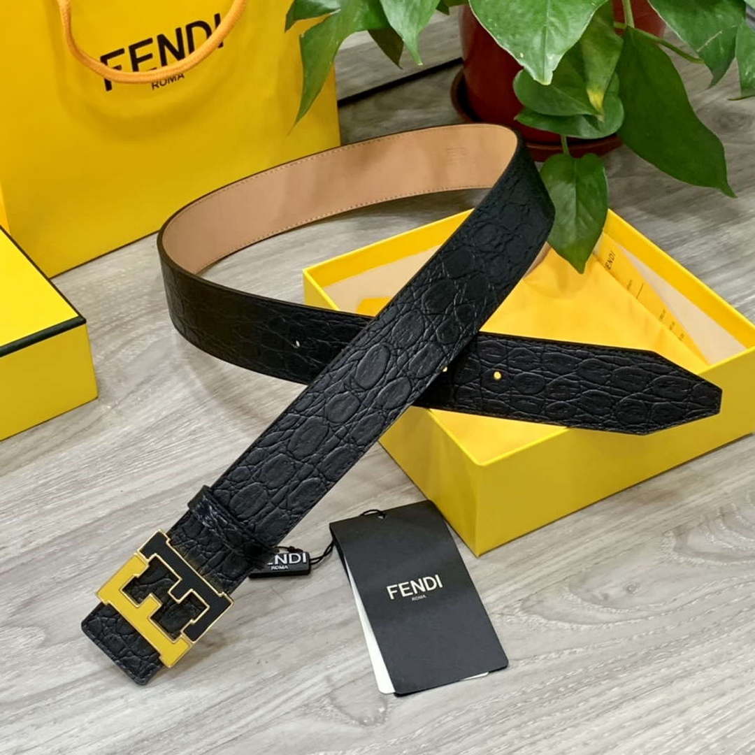 Fendi 7C0424 Belts Designer Calfskin wide 4.0CM F090126 - 1.Gold &Black Yellow / 80--(95CM£© - View 1