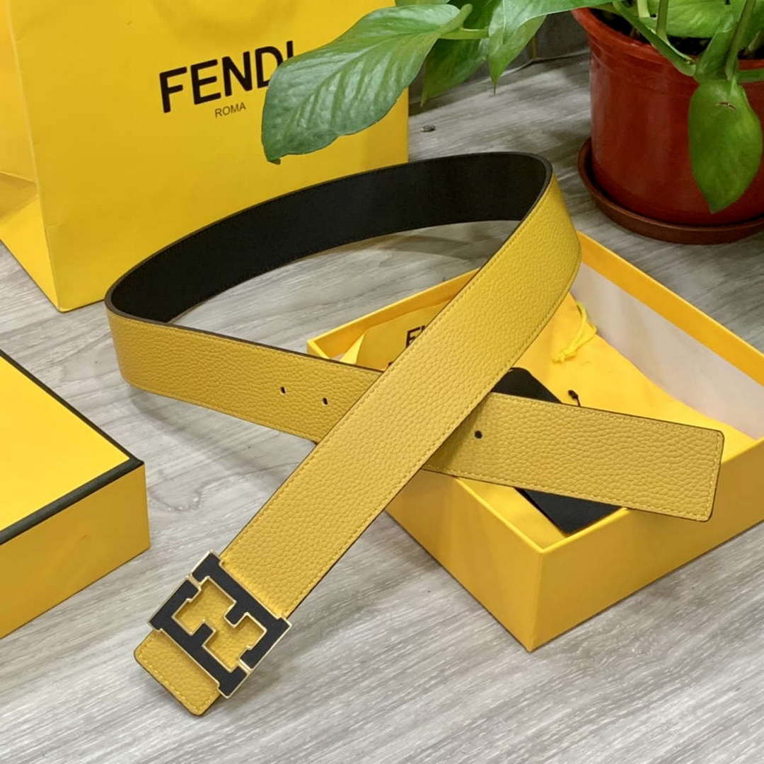 Fendi 7C0424 Belts Designer Calfskin wide 4.0CM F090128 - 1.Gold &Black Yellow / 80--(95CM£© - View 1