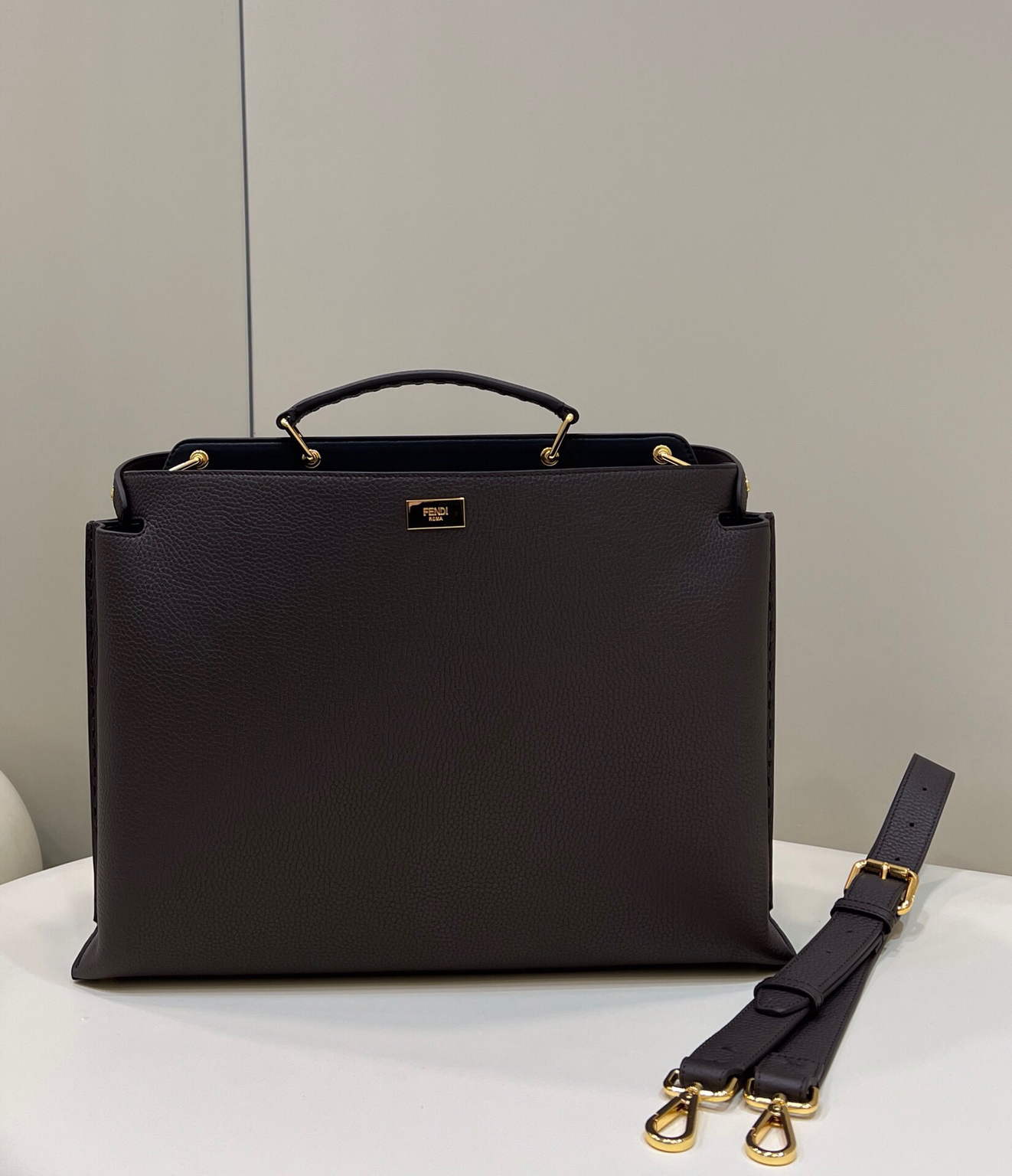 Fendi 7VA529 Peekaboo ISeeU Medium Brown Leather Bag - Default Title - View 1