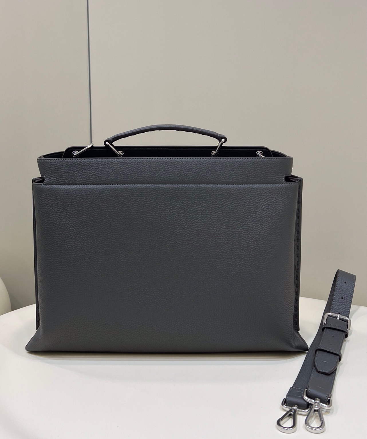 Fendi 7VA529 Peekaboo ISeeU Medium Gray Leather Bag