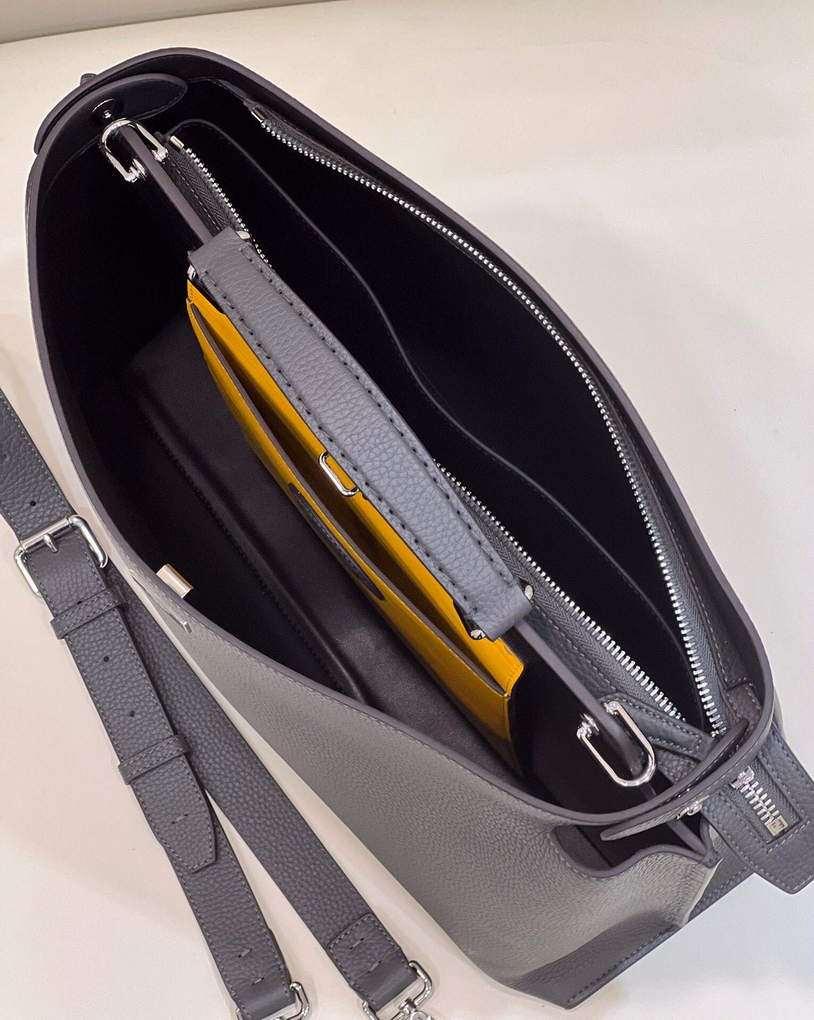 Fendi 7VA529 Peekaboo ISeeU Medium Gray Leather Bag