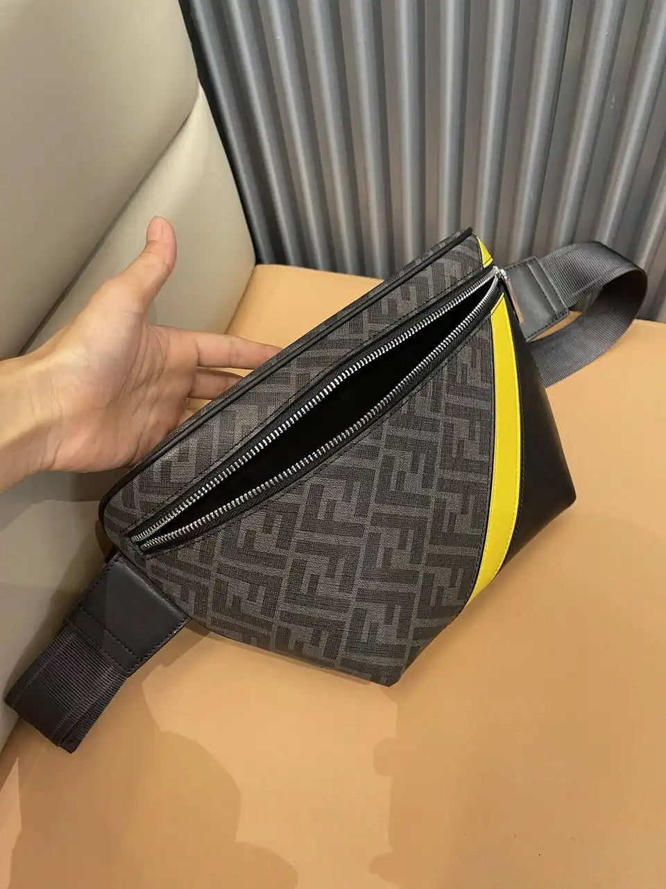 Fendi  7VA562 Belt Bag Black FF fabric belt bag
