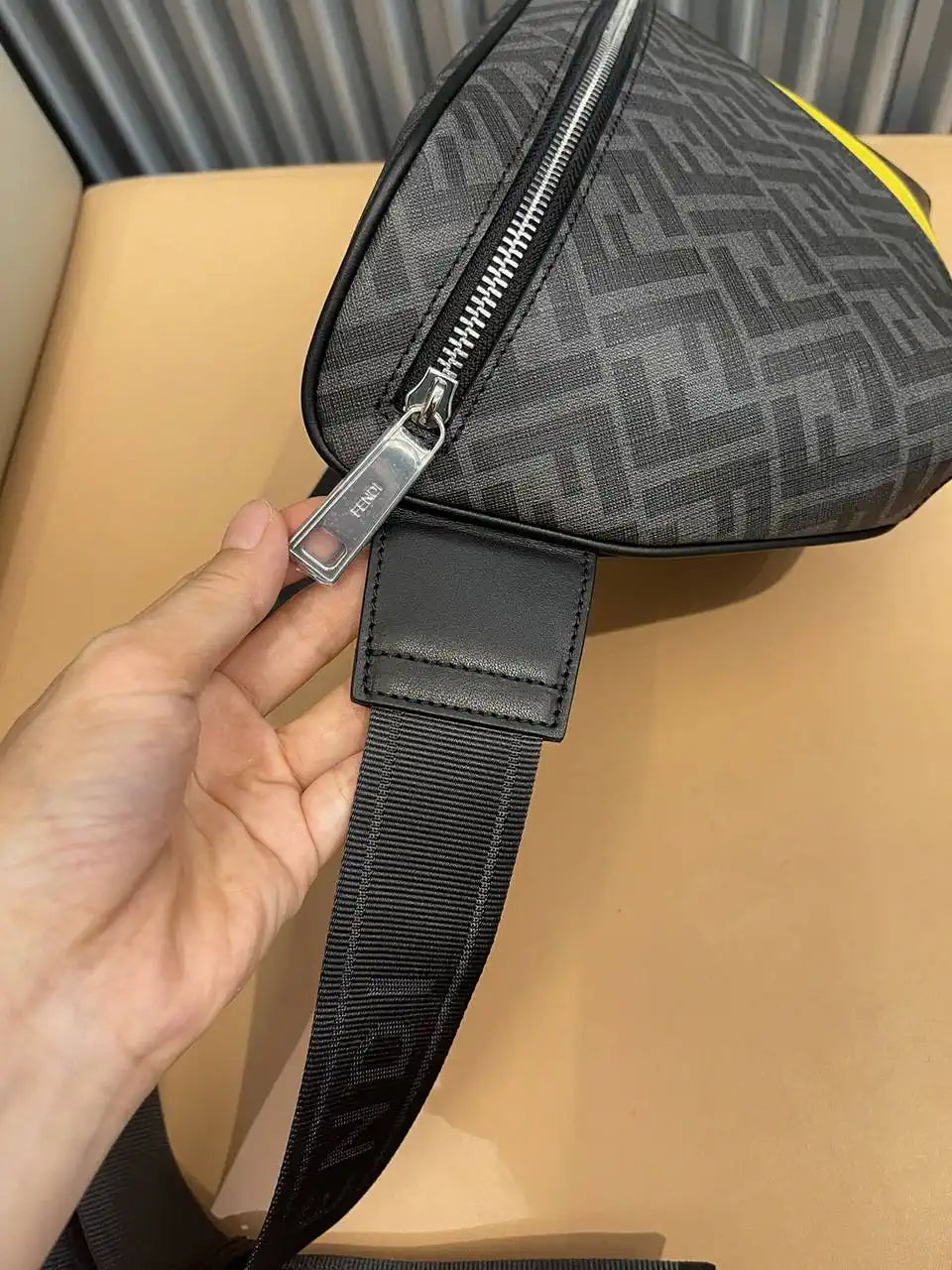 Fendi  7VA562 Belt Bag Black FF fabric belt bag