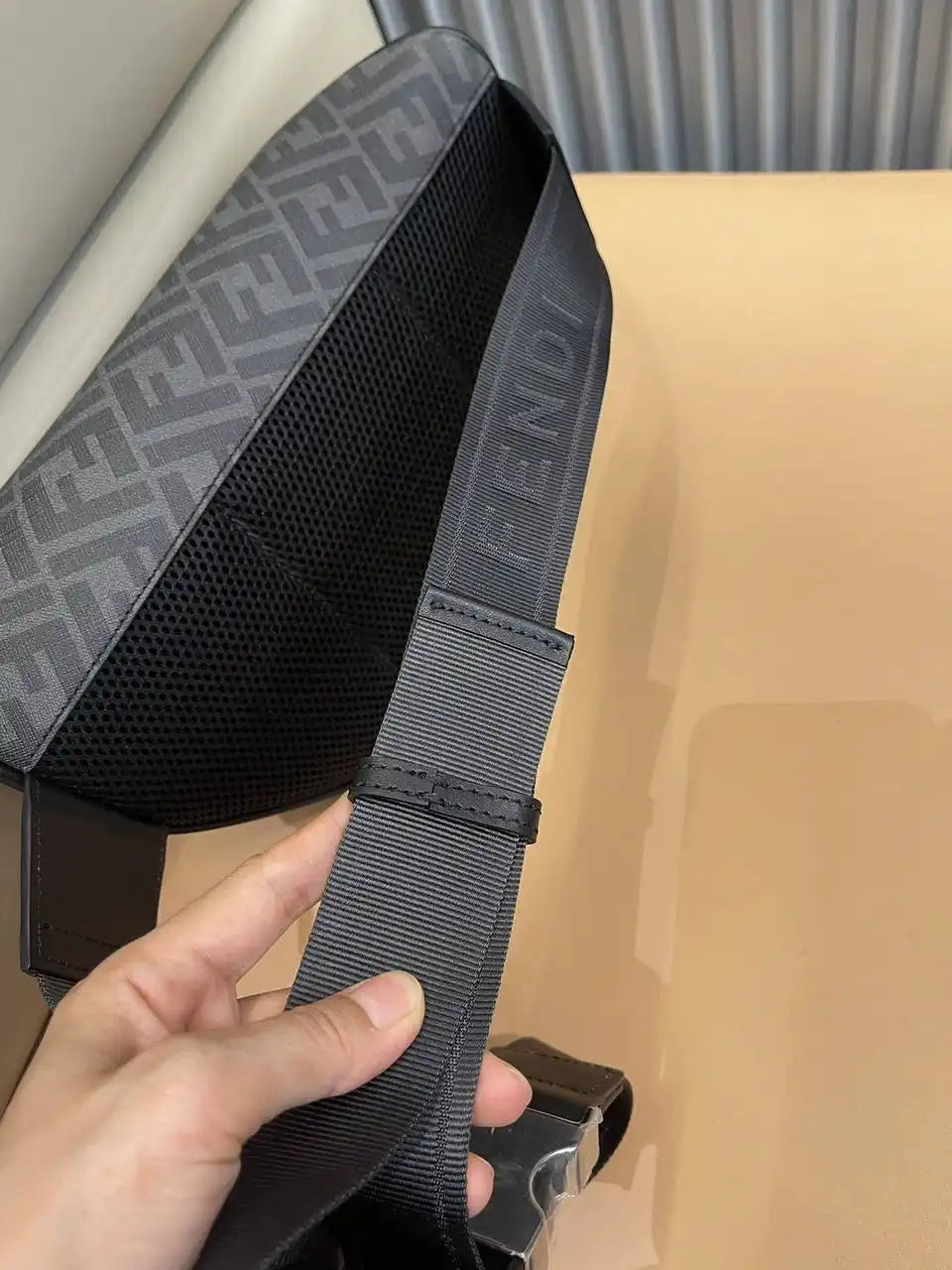 Fendi  7VA562 Belt Bag Black FF fabric belt bag