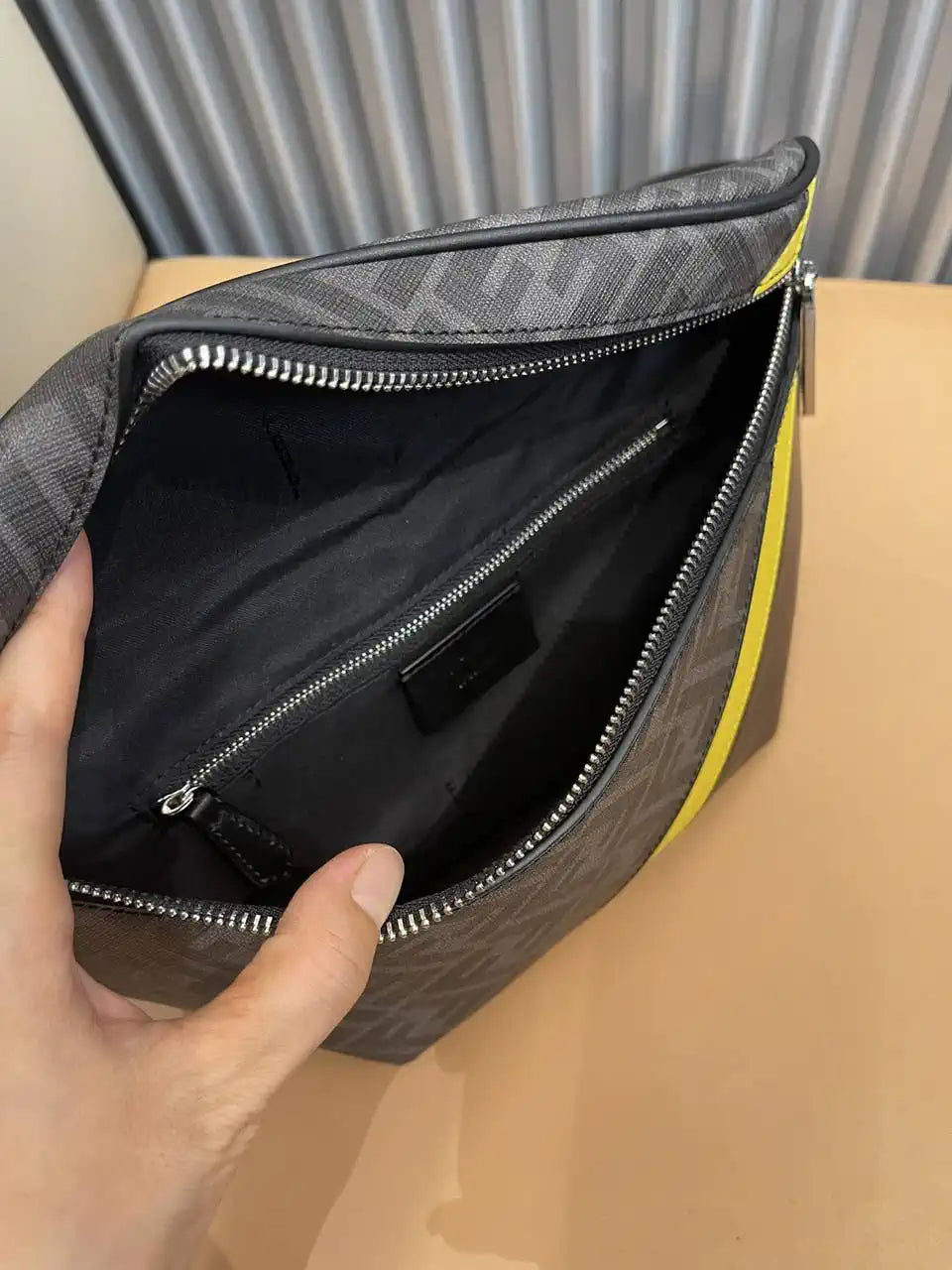 Fendi  7VA562 Belt Bag Black FF fabric belt bag