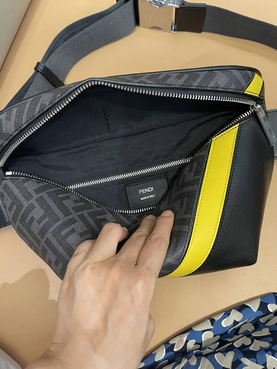 Fendi  7VA562 Belt Bag Black FF fabric belt bag