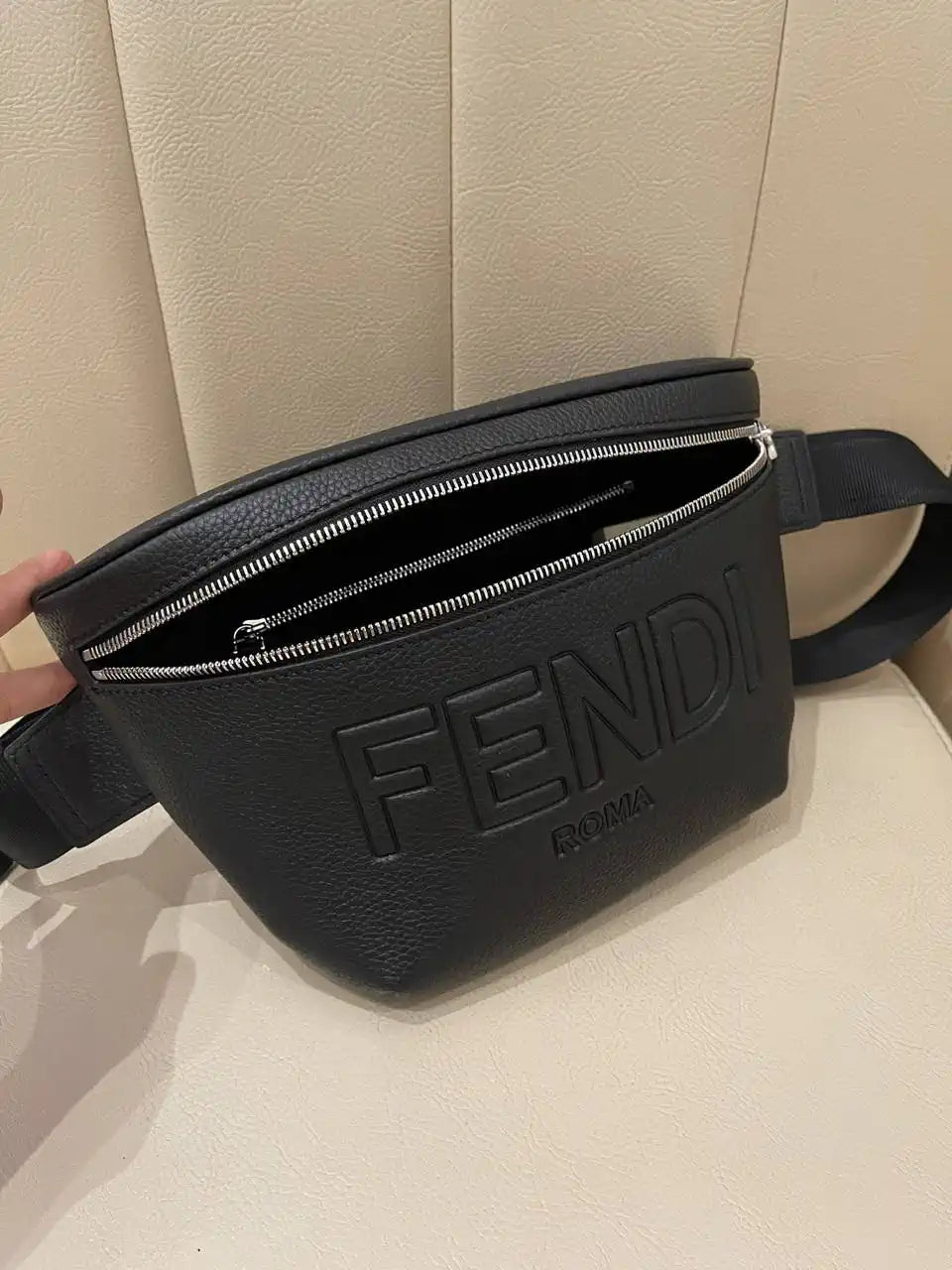 Fendi  7VA562 Belt Bag Black FF Leather belt bag