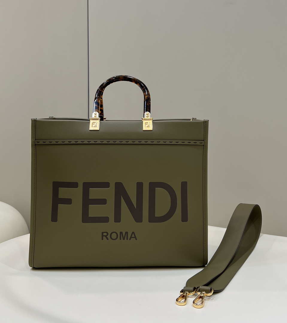Fendi 8BH386 Sunshine Medium Bag 8266S Green leather shopper - Default Title - View 1