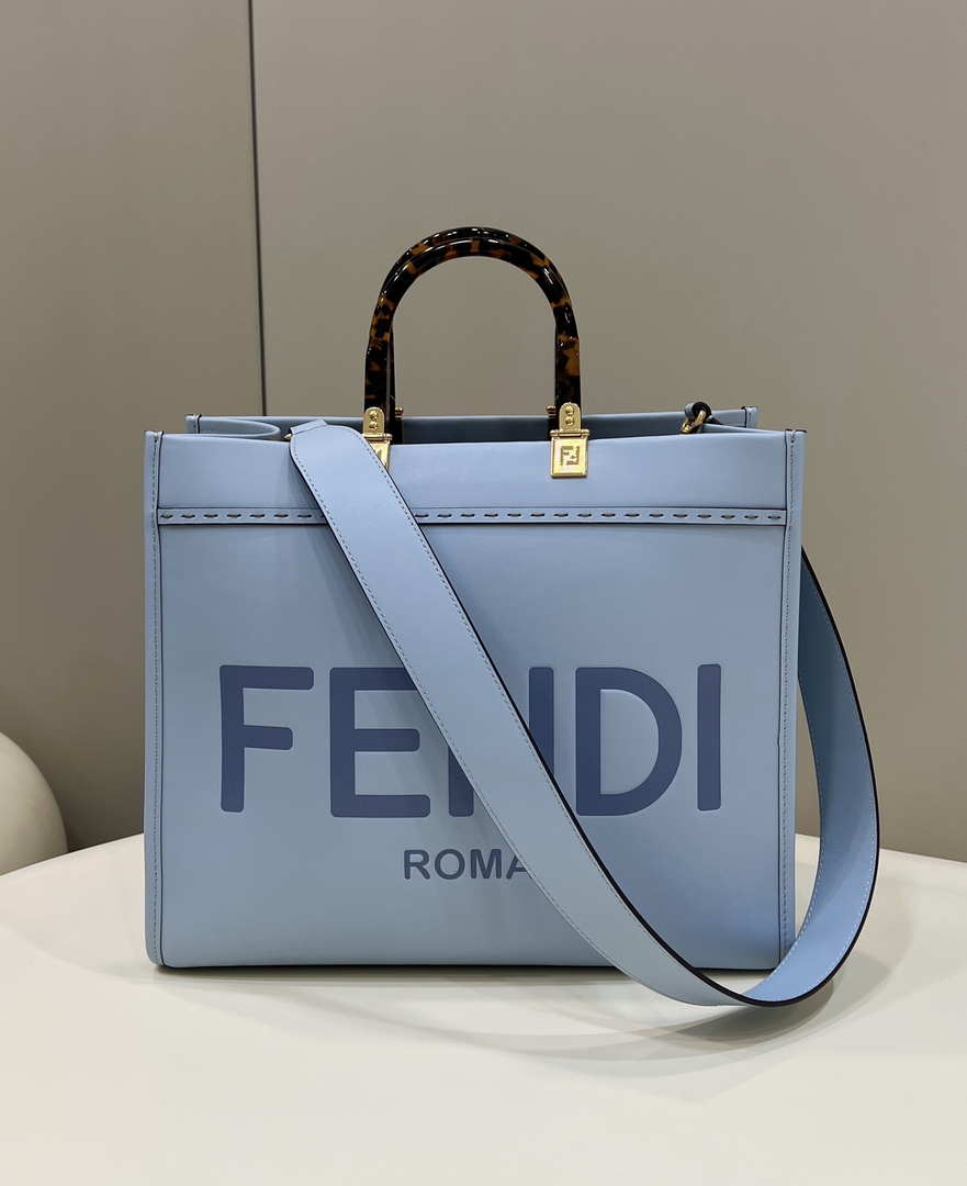 Fendi 8266S Sunshine Medium Bag 8BH386 Light blue leather shopper - Default Title - View 1
