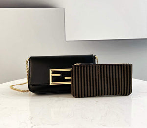 Fendi 8521 Baguette Chain Midi Shoulder Bag Black - Default Title - View 2