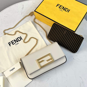 Fendi 8521 Baguette Chain Midi Shoulder Bag White - Default Title - View 1