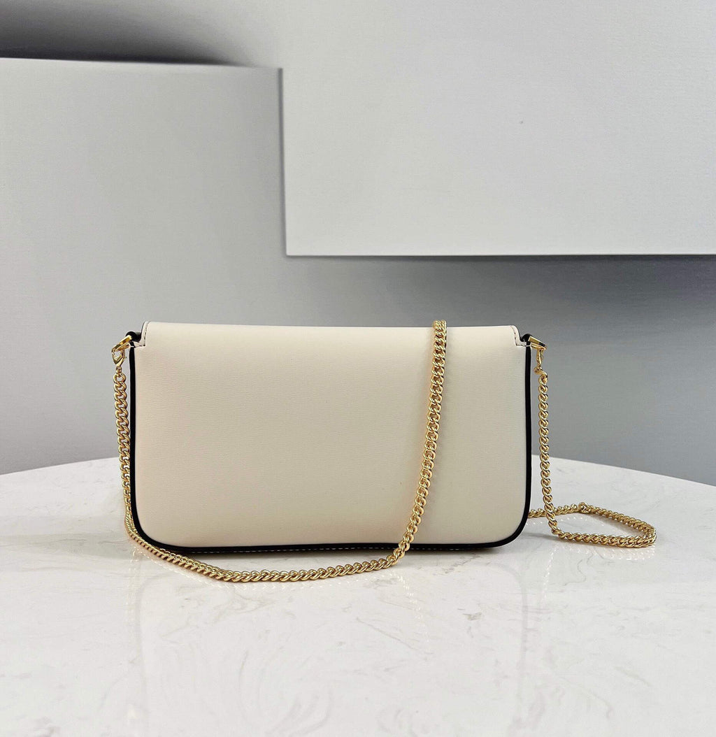 Fendi 8521 Baguette Chain Midi Shoulder Bag White