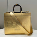 Fendi 8553 Sunshine Medium Tote Shoulder Bag 8BH386 Gold Laminated leather shopper - Default Title - View 1