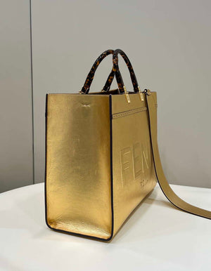 Fendi 8553 Sunshine Medium Tote Shoulder Bag 8BH386 Gold Laminated leather shopper - Default Title - View 3