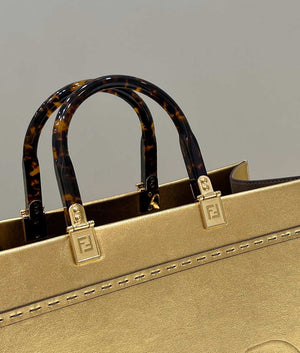 Fendi 8553 Sunshine Medium Tote Shoulder Bag 8BH386 Gold Laminated leather shopper - Default Title - View 5