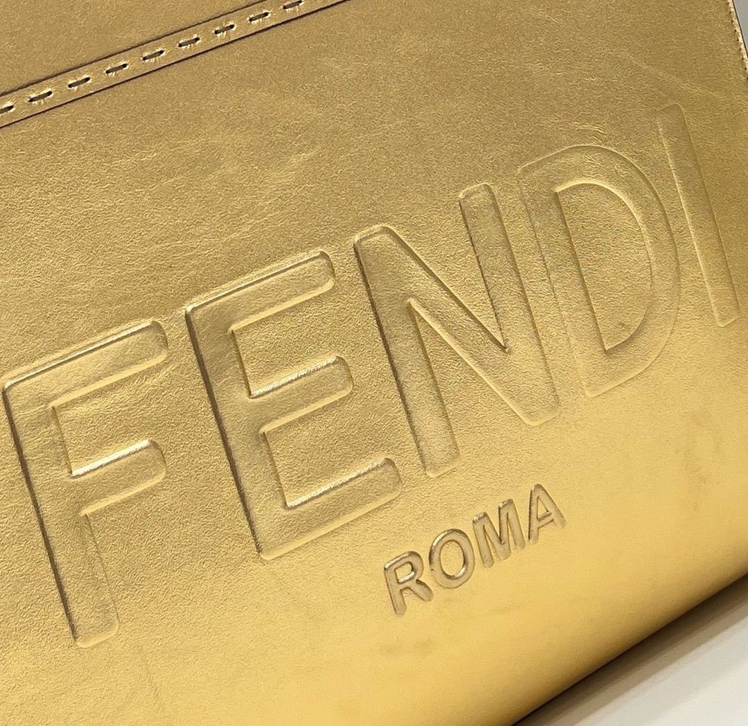 Fendi 8553 Sunshine Medium Tote Shoulder Bag 8BH386 Gold Laminated leather shopper