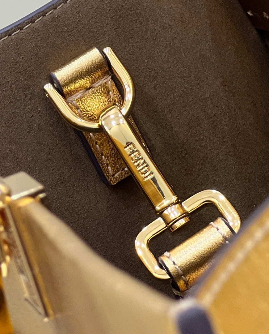 Fendi 8553 Sunshine Medium Tote Shoulder Bag 8BH386 Gold Laminated leather shopper