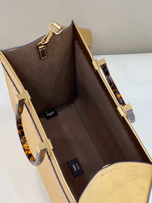 Fendi 8553 Sunshine Medium Tote Shoulder Bag 8BH386 Gold Laminated leather shopper - Default Title - View 9