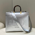 Fendi 8553 Sunshine Medium Bag 8BH386 Silver Laminated leather shopper - Default Title - View 1