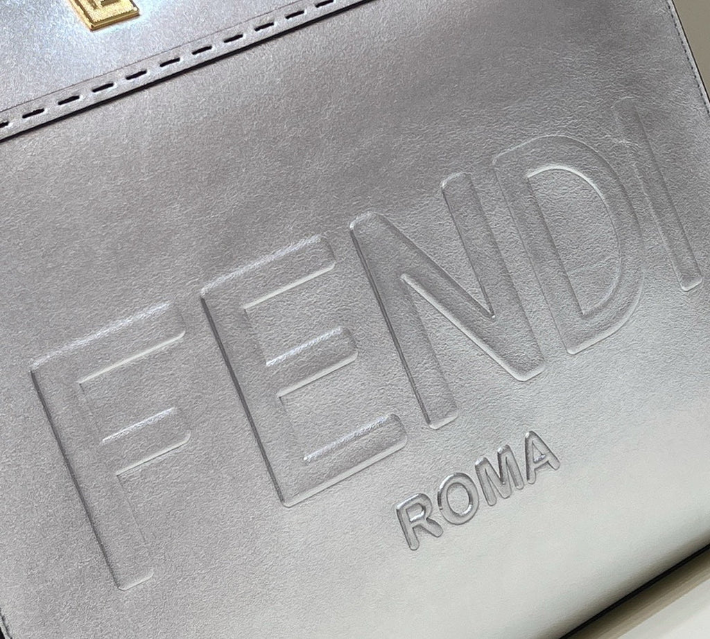 Fendi 8553 Sunshine Medium Bag 8BH386 Silver Laminated leather shopper