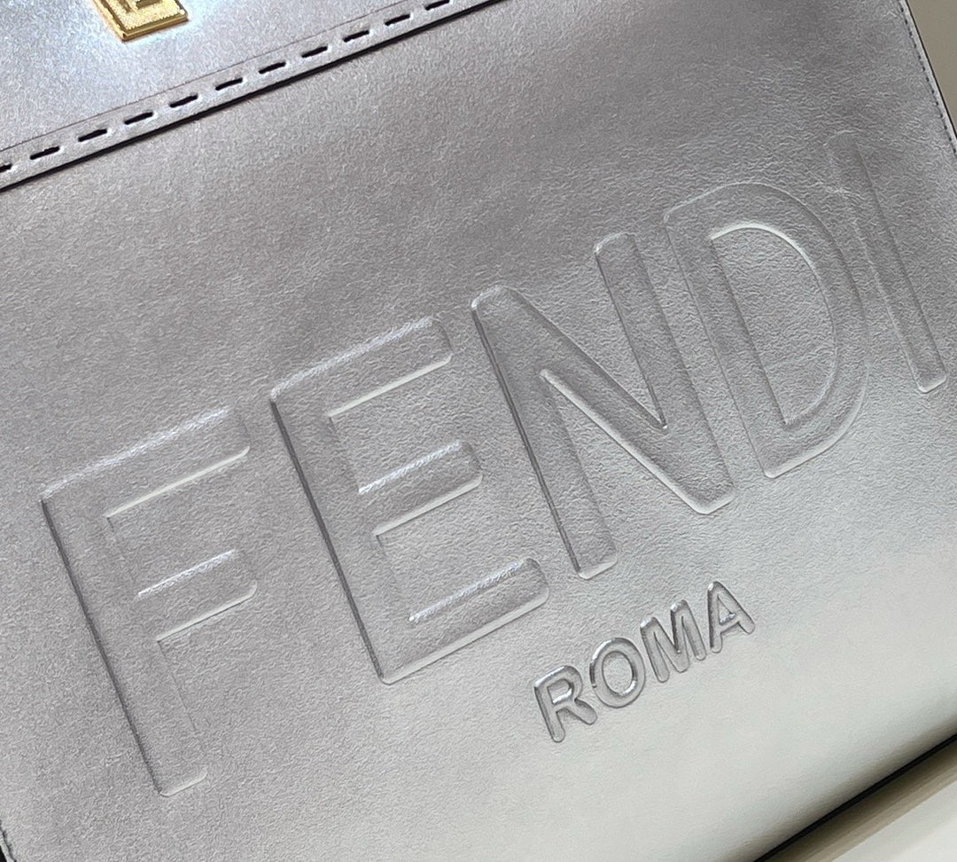 Fendi 8553 Sunshine Medium Bag 8BH386 Silver Laminated leather shopper
