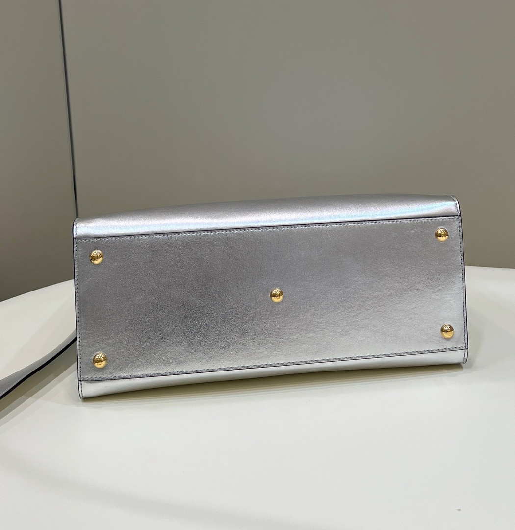 Fendi 8553 Sunshine Medium Bag 8BH386 Silver Laminated leather shopper - Default Title - View 9