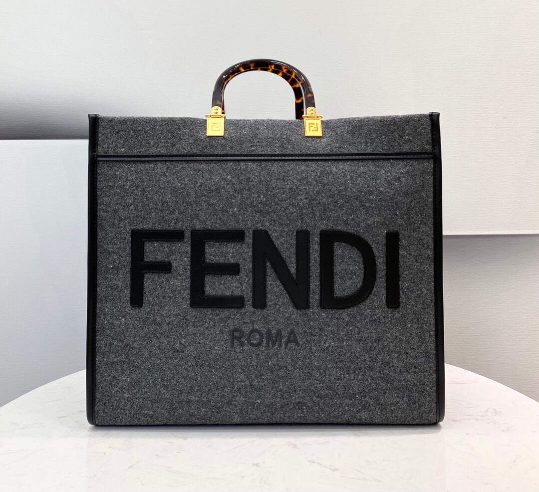 Fendi 8BH372 Sunshine Large Gray Flannel Shopper Bag 8266c - Default Title - View 1
