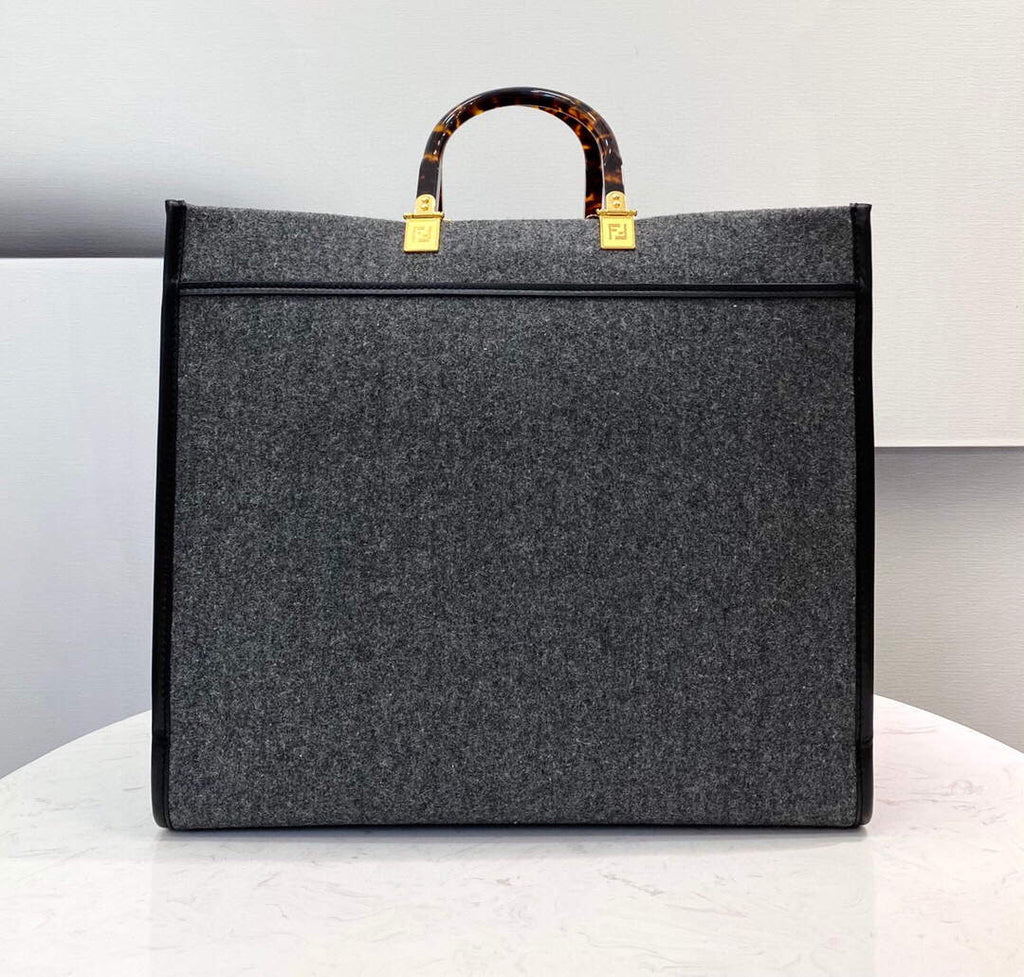 Fendi 8BH372 Sunshine Large Gray Flannel Shopper Bag 8266c