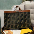 Fendi 8BH374 FENDI PEEKABOO X-TOTE Green Canvas Bag Brown - luxibagsmall
