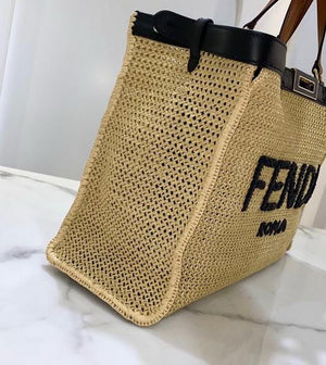 Fendi 8BH374 FENDI PEEKABOO X-TOTE Natural Raffia Bag - luxibagsmall