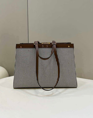 Fendi 8BH374 X-Tote Brown houndstooth wool shopper with FF embroidery 8589 - Default Title - View 2