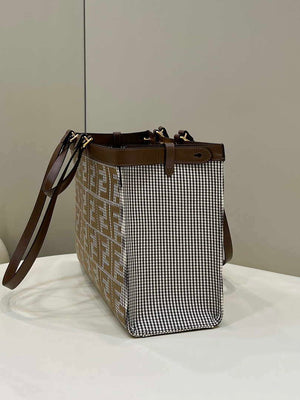 Fendi 8BH374 X-Tote Brown houndstooth wool shopper with FF embroidery 8589 - Default Title - View 3